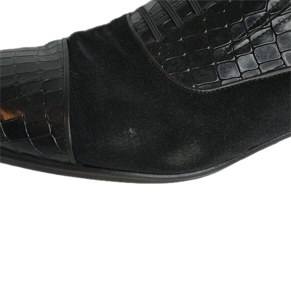 Corrente Black Suede Lizard Print Calf Skin Oxford Fake Lace Mens Shoes 46 Italy main image 11